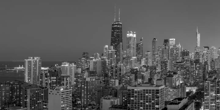 Chicago's Streeterville at Dusk Panoramic BW