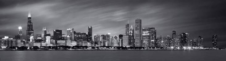 Chicago Skyline at Night - Black & White Panoramic