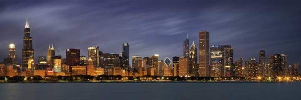 Chicago Skyline at Night Panoramic Wide