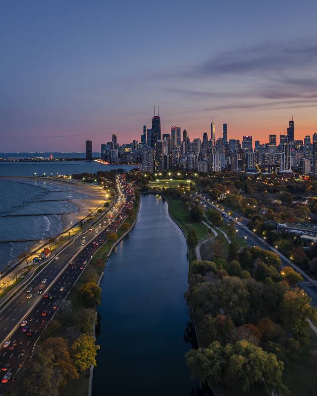 Chicago's Skyline Embraced by Fall