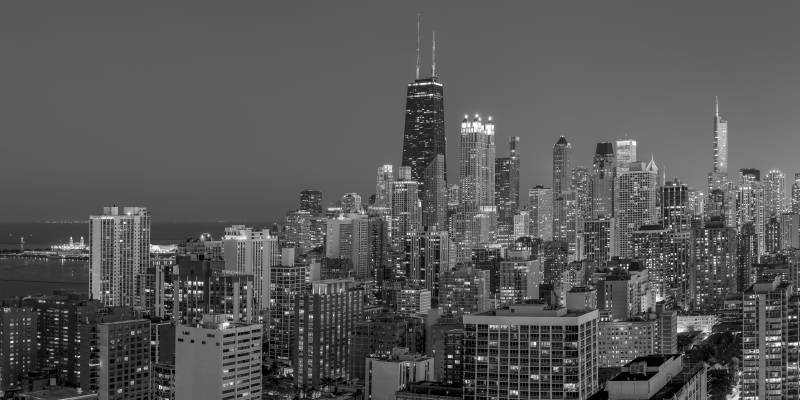 Chicago's Streeterville at Dusk Panoramic BW