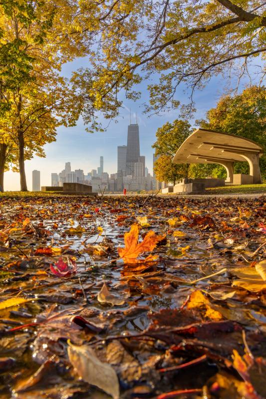 Fall sunrise as the chess pavilion