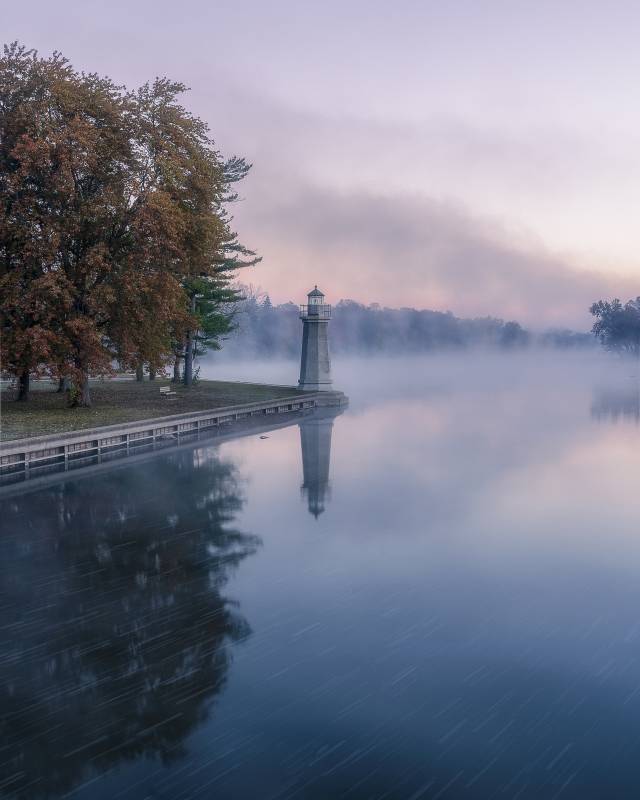 Whispers of Fog: The Fabyan Lighthouse in Autumn's Embrace