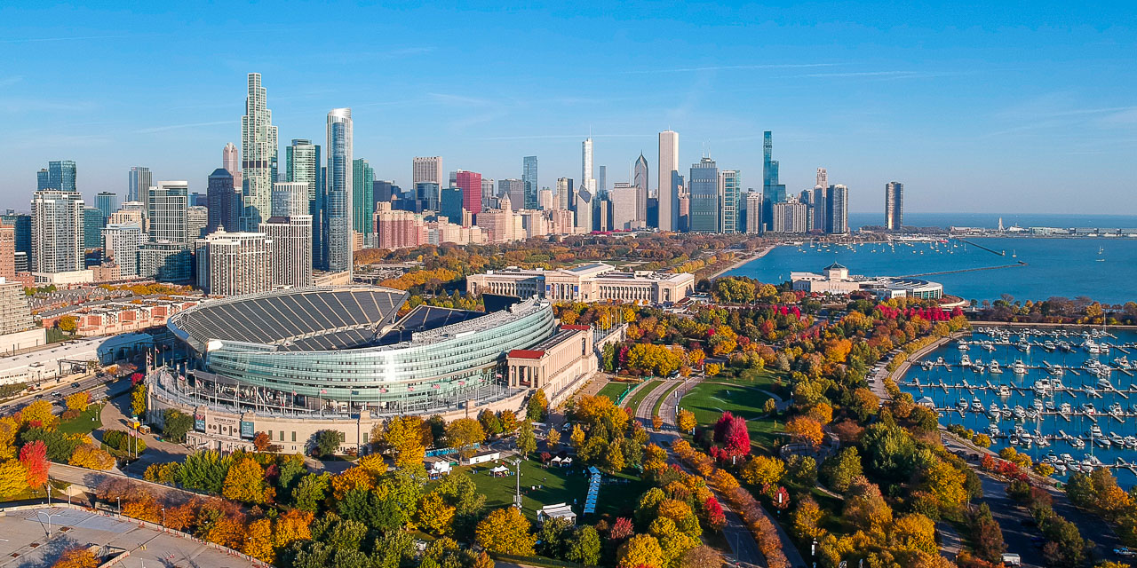 Soldier Field and Chicago Skyline in Autumn