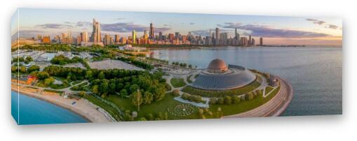 Adler Planetarium and Chicago Skyline Dawn Panoramic Fine Art Canvas Print