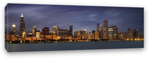 Chicago Skyline at Night Panoramic Wide Fine Art Canvas Print