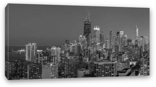 Chicago's Streeterville at Dusk Panoramic BW Fine Art Canvas Print