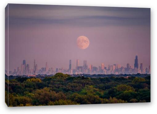 Moon over Chicago Fine Art Canvas Print