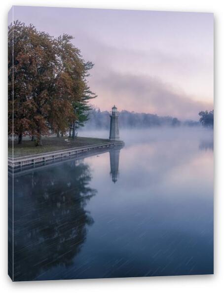 Whispers of Fog: The Fabyan Lighthouse in Autumn's Embrace Fine Art Canvas Print