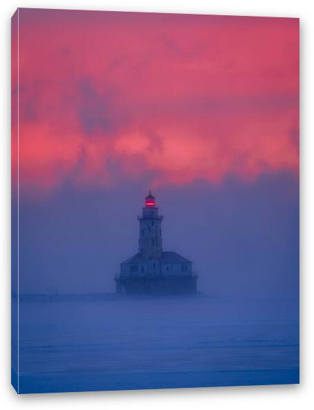 Whispers of the Fog: The Lighthouse's Embrace Fine Art Canvas Print