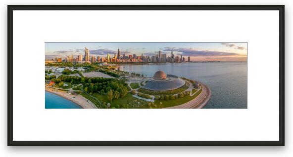 Adler Planetarium and Chicago Skyline Dawn Panoramic Framed Fine Art Print