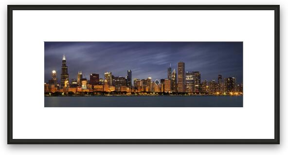 Chicago Skyline at Night Panoramic Wide Framed Fine Art Print