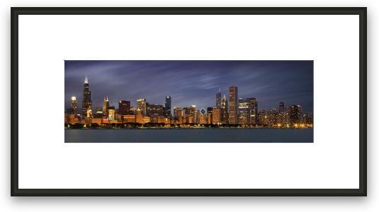 Chicago Skyline at Night Panoramic Wide Framed Fine Art Print