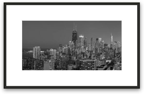 Chicago's Streeterville at Dusk Panoramic BW Framed Fine Art Print