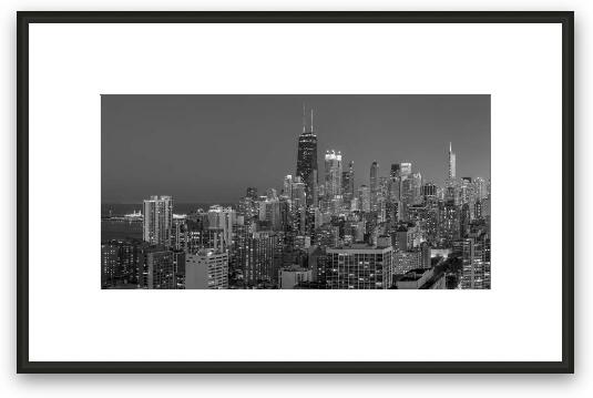 Chicago's Streeterville at Dusk Panoramic BW Framed Fine Art Print