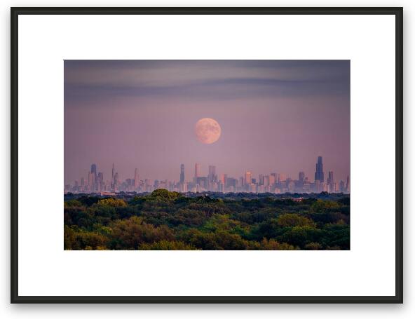 Moon over Chicago Framed Fine Art Print