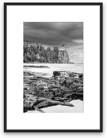 Rain Clouds Over Split Rock Black and White Framed Fine Art Print