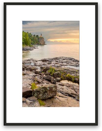 Split Rock Lighthouse Cloudy Summer Morning Framed Fine Art Print