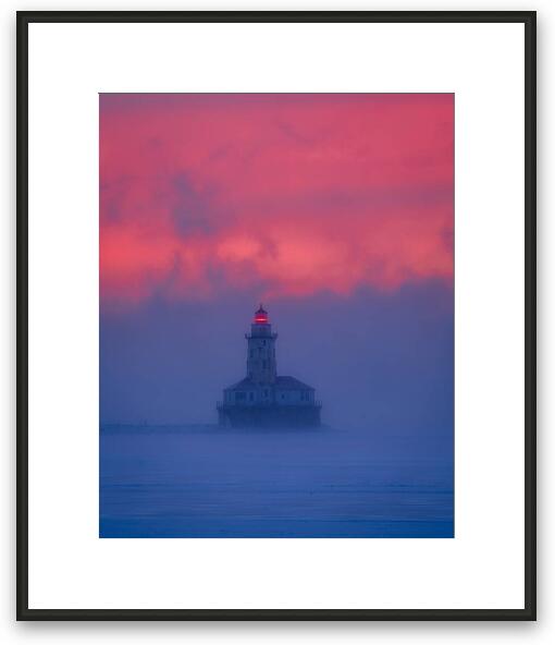 Whispers of the Fog: The Lighthouse's Embrace Framed Fine Art Print