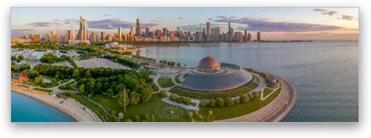 Adler Planetarium and Chicago Skyline Dawn Panoramic Fine Art Metal Print