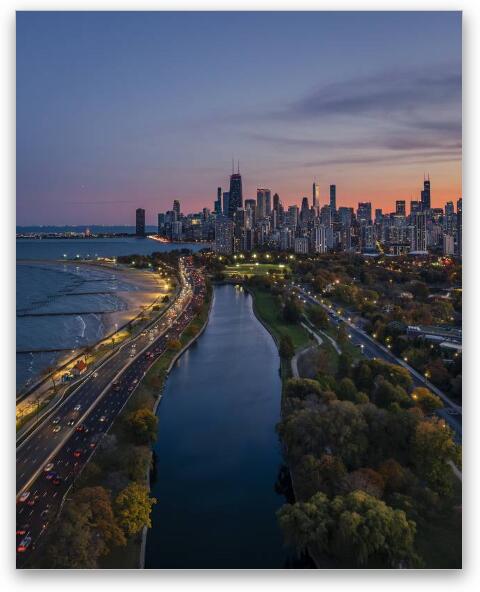 Chicago's Skyline Embraced by Fall Fine Art Metal Print