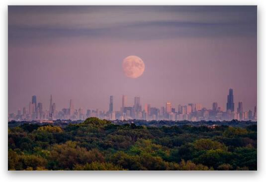 Moon over Chicago Fine Art Metal Print