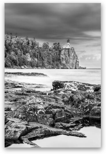 Rain Clouds Over Split Rock Black and White Fine Art Metal Print