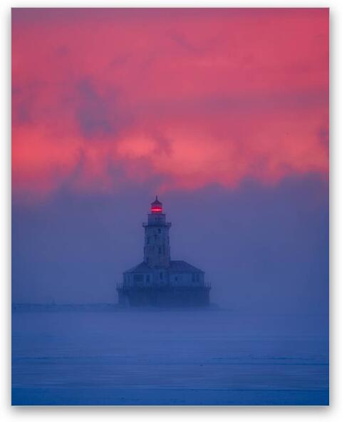 Whispers of the Fog: The Lighthouse's Embrace Fine Art Metal Print